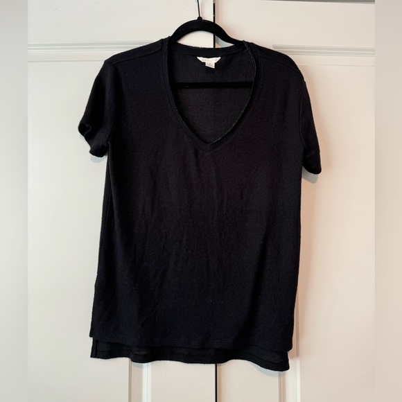 Caslon Oversized Fit V-Neck Black Slub Tee Sz XS - Picture 1 of 5